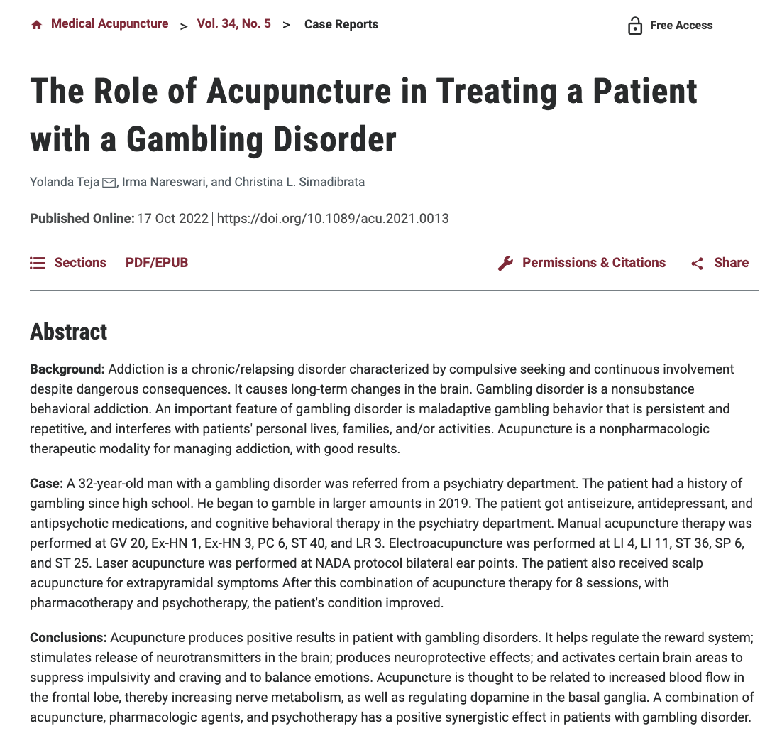 The Role of Acupuncture in Treating a Patient with a Gambling Disorder - Perhimpunan Dokter Spesialis Akupunktur Medik Indonesia